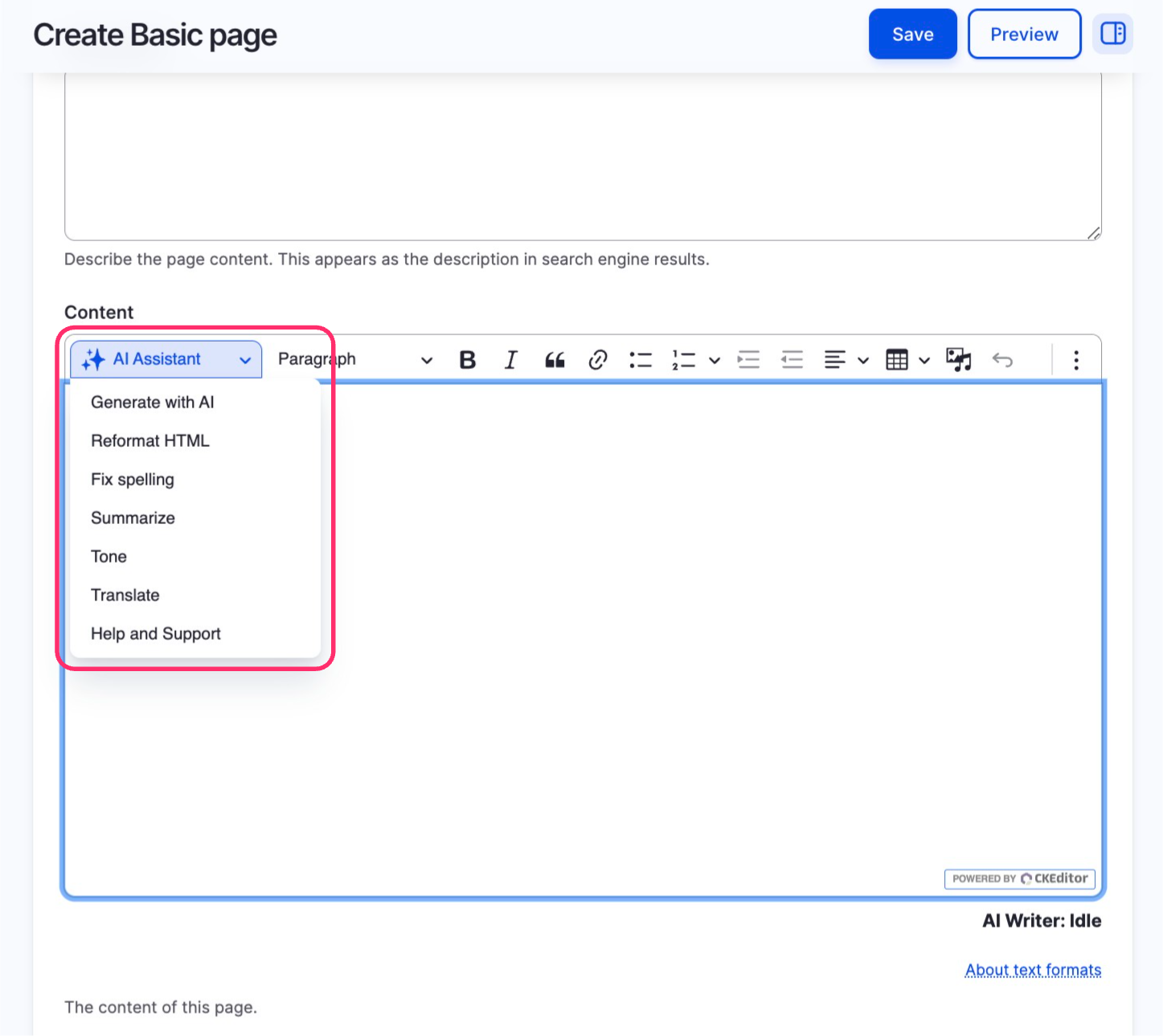 ai functionality in editing page