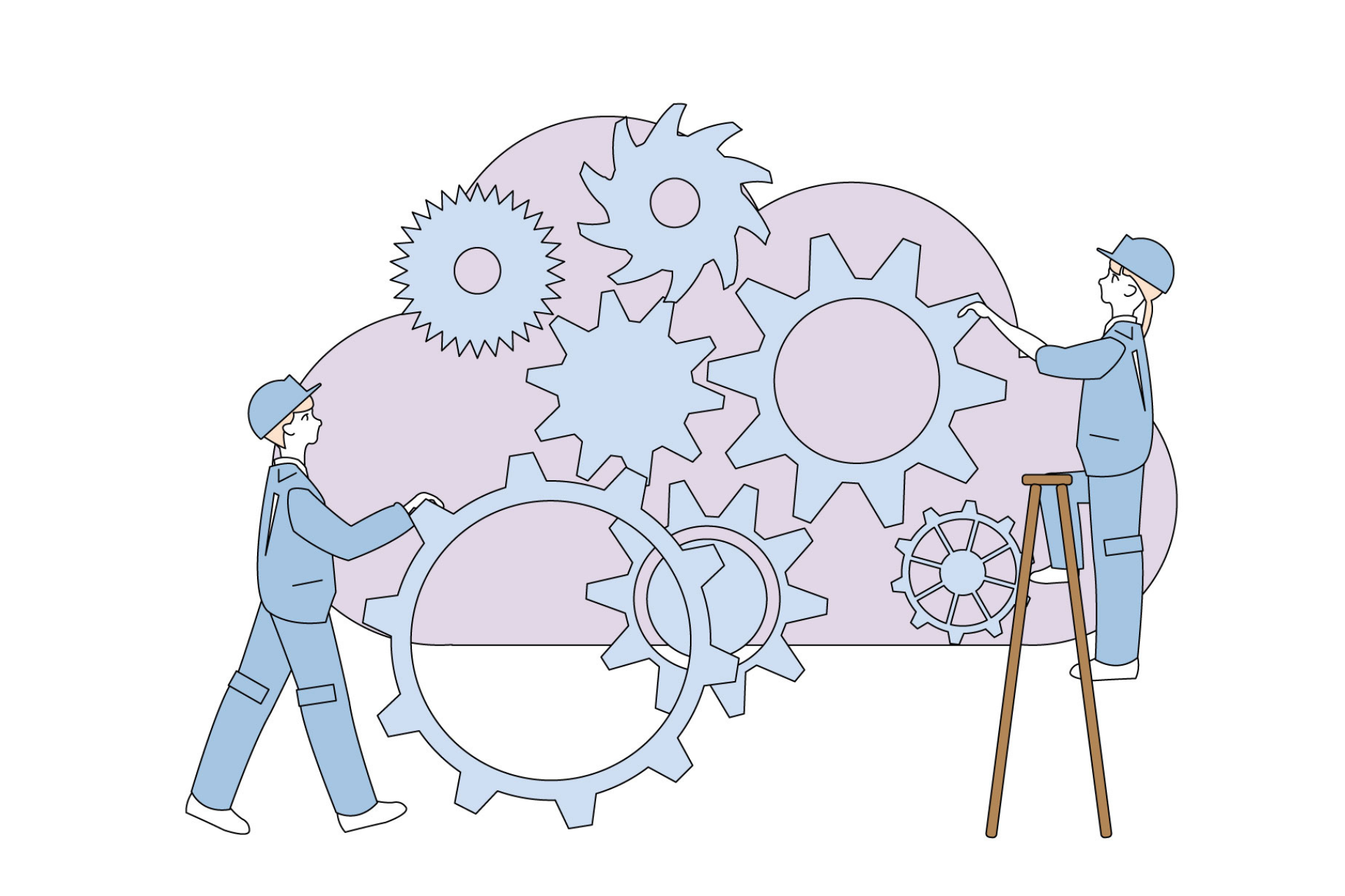 歯車を整備する人のイラスト
